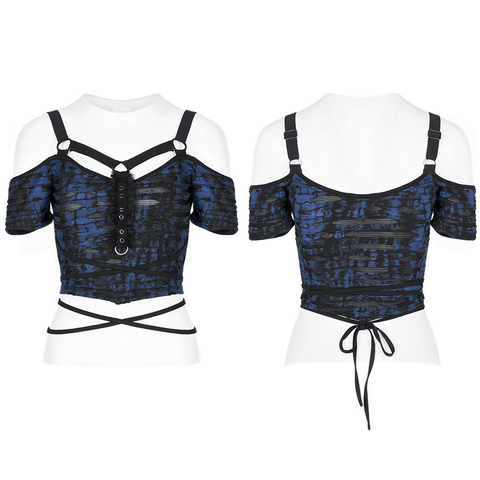 Gothic Knitted Print Shoulder-Strap Tee.