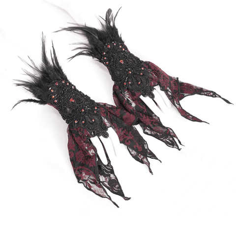 Elegant Female Feathered Lace Fingerless Gloves.