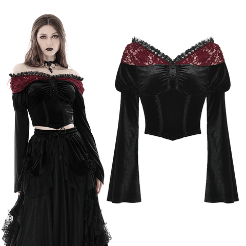 Gothic Inspired Lace Velvet Bell Sleeved Top.