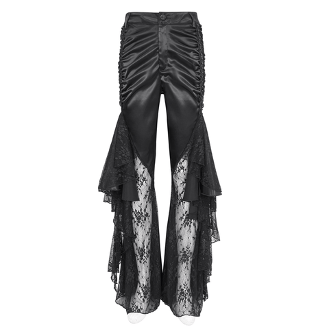 Gothic Black Lace Trimmed Flared Pants for Women.