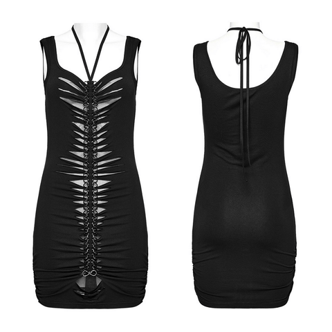 Punk Halter Dress - Black Mesh and Chain Design.