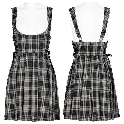 Trendy Gothic Plaid Strap Pleated Dress Design.