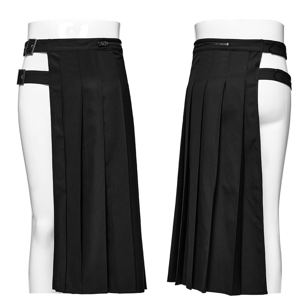 Punk Style Asymmetrical Pleated Half Skirt With Zip Details.