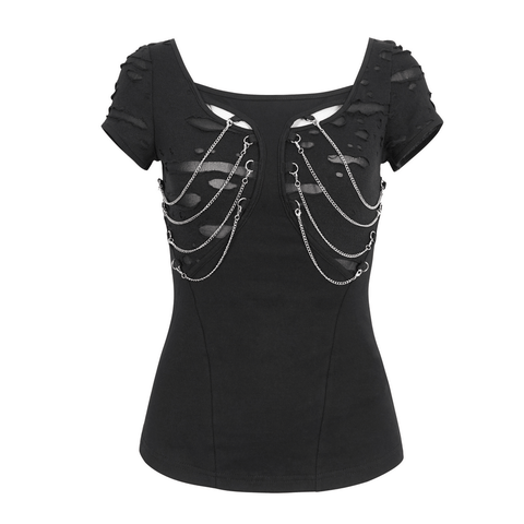 Stylish Chain-Adorned Black T-Shirt for Women.