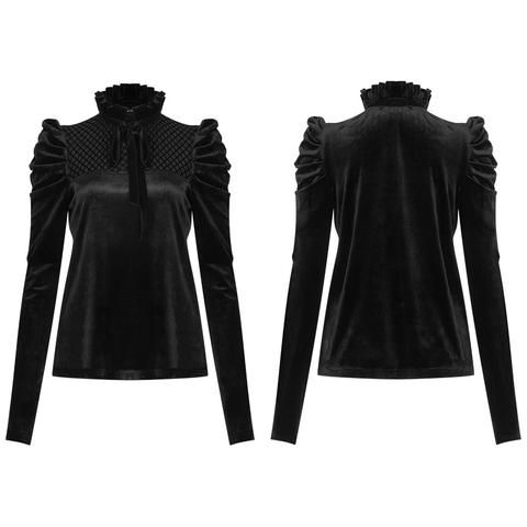 Ruffled Collar Velvet Bow Shirt - Gothic Elegance.