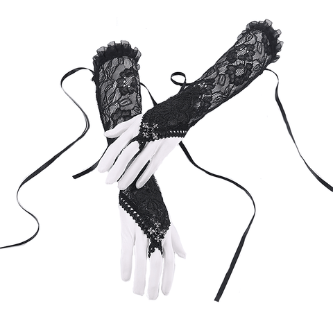 Elegant Evening Gloves: Black Lace and Satin.