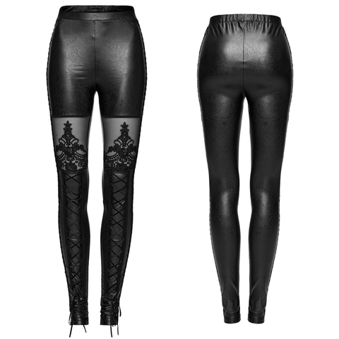 Sleek Lace-Detailed Black Flocking Leggings for Women.