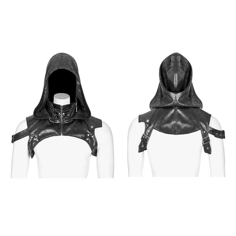Edgy Punk Hooded Accessory with Patch Detail.