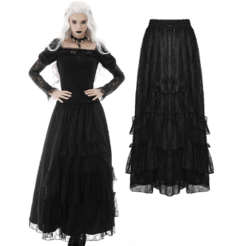 Black Lace Maxi Skirt: Victorian Goth Style for Any Occasion.
