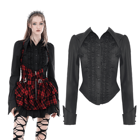 Make a Statement in Black: The Ultimate Gothic Ruffle Shirt.