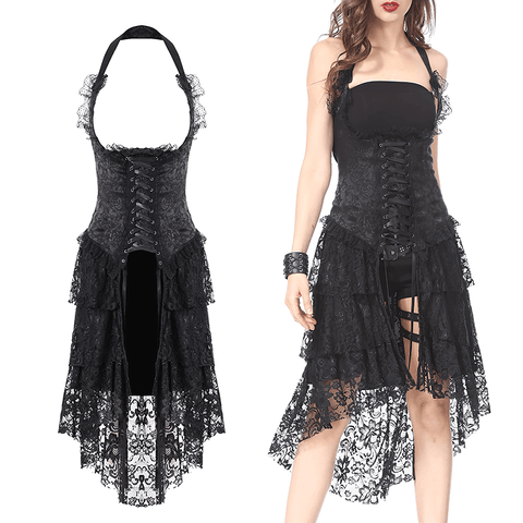 Black Lace Up Bustier Dress - Goth Wedding Dresses.