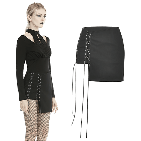 Gothic Mini Skirt with Edgy Metal Eyelets and Rope Detail.