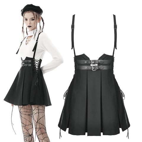 Gothic Pleated Mini Skirt with Buckle Straps.