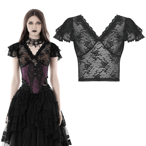 Edgy Elegance: Lace Crop Top Adds Dark Allure to Any Look.