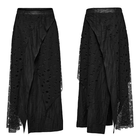 Dark Goth Long Skirt - Mesh Layered Asymmetry.