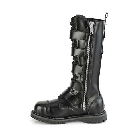 Biker Style Steel Toe Lace-Up Leather Knee Boots.