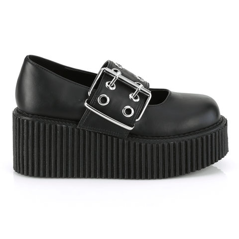 Sleek Black Creeper with Grommet Buckle Strap.