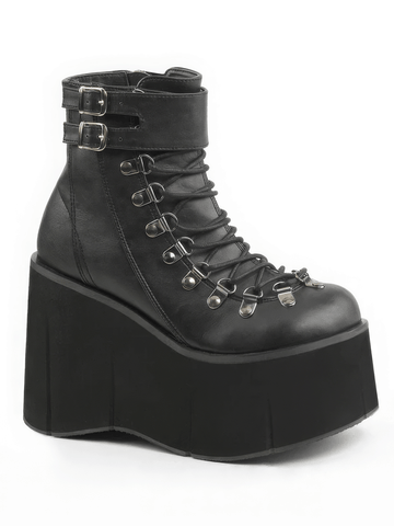 Black Platform Faux Lace-Up Ankle Boots with Side Zip.