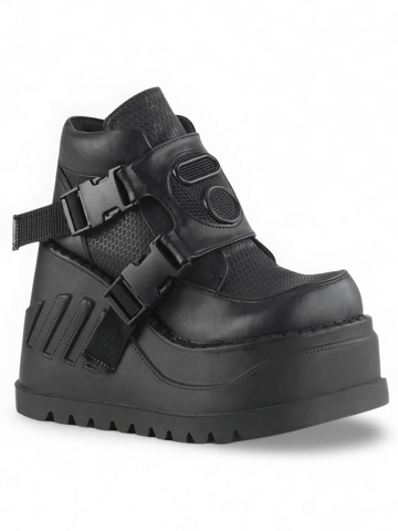 Edgy Black Platform Boots with Industrial Design.