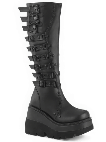 Alternative Fashion Knee-High Boots with Side Buckles.