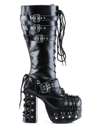 Women's Punk Buckled Knee-High Platform Boots.