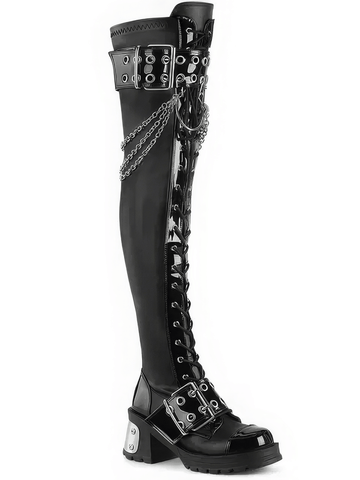 Edgy Chunky Heel Boots with Eyelet Details and Chains.