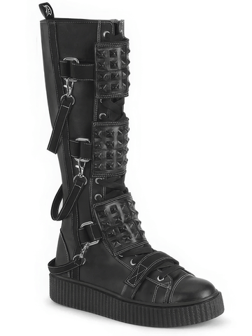 Edgy Lace-Up Knee-High Boots with Strap Detail.