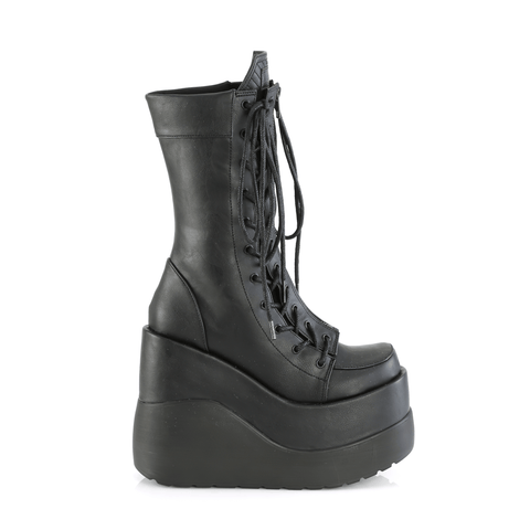 Bold Mid-Calf Wedge Boots with Coffin Tongue and Zip.