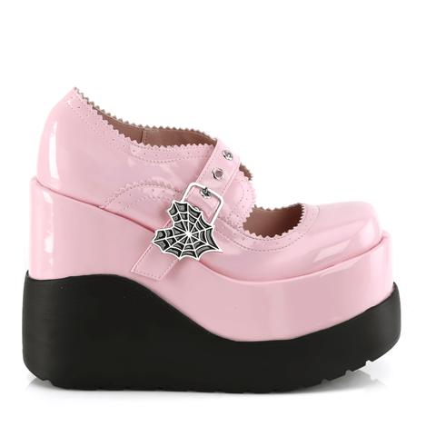 Gothic Pink Wedge Mary Janes with Spider Buckle.
