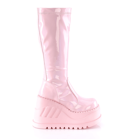 Bold Pink Wedge Boots with Stretch Shaft and Metal Zip.