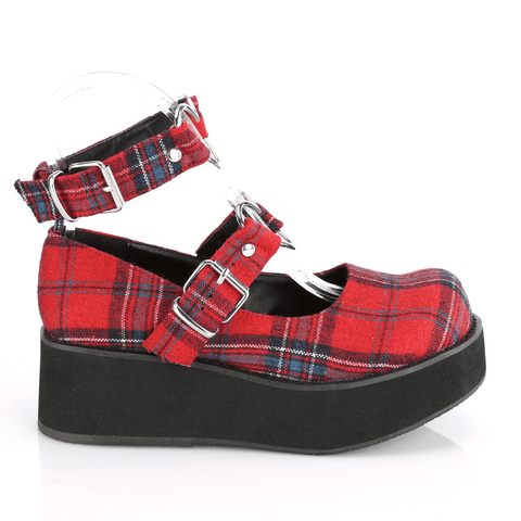 Edgy Red Tartan Mary Janes with Heart Accents.