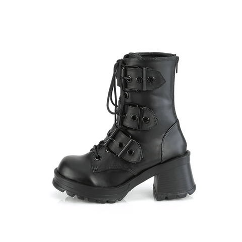 Rock Style Chunky Heel Lace-Up Black Ankle Boots.