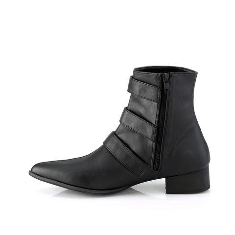Unisex Pointed Toe Black Ankle Boots with Buckles.