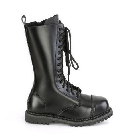 Sturdy Black Leather Steel Toe Lace-Up Boots.
