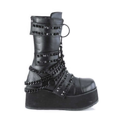 Rebel Studded Mid-Calf Boots with Chain Accents.
