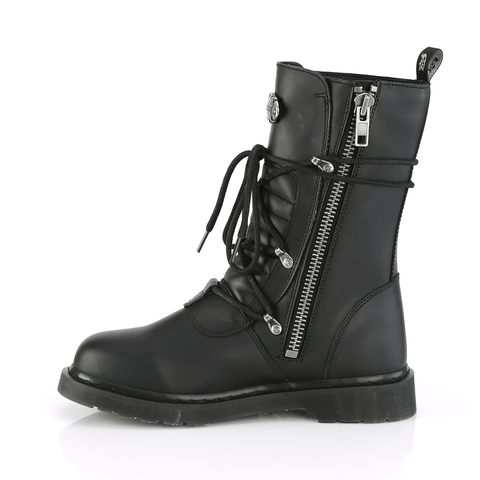 Edgy Vegan Mid-Calf Boots with Adjustable Buckles.