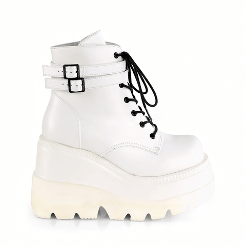 Minimalist Lace-Up White Ankle Boots with Platform.