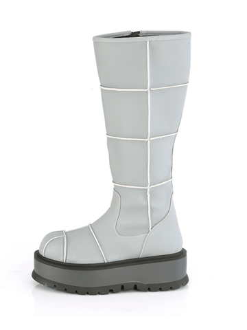 Women's Punk Style Gray Reflective Knee-High Boots.