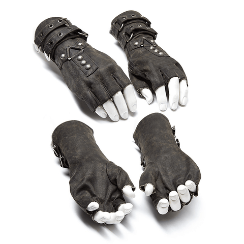 Durable Steampunk-Style Synth Leather Gauntlet Gloves.