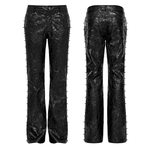 Chic Punk Pleated Textured Leather Pants with Edgy Spikes.