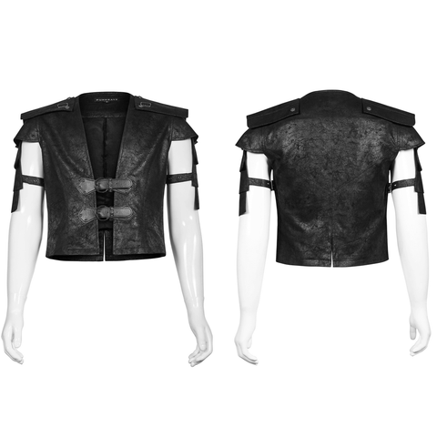 Sleek Black Vest: Straps and Buckles Accentuate Style.