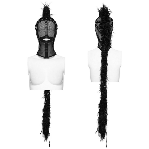 Punk Mohawk Hood: Breathable Mesh and Wool Design.