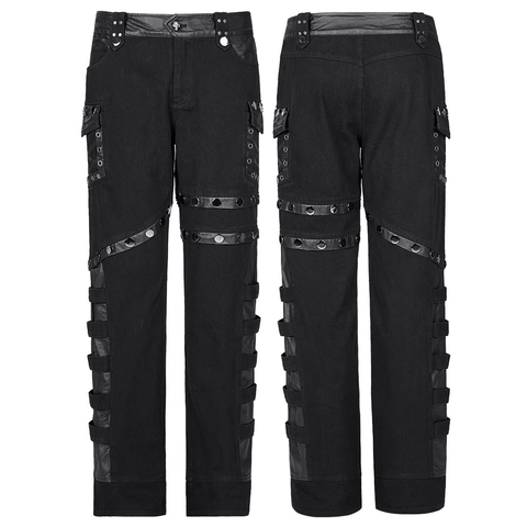 Punk Stylish Straight Trousers with Edgy Buckle Accents.