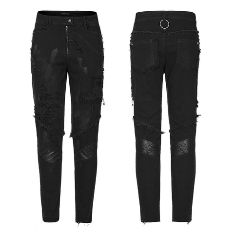 Chic Punk Broken Hole Net Trousers Edgy Fit