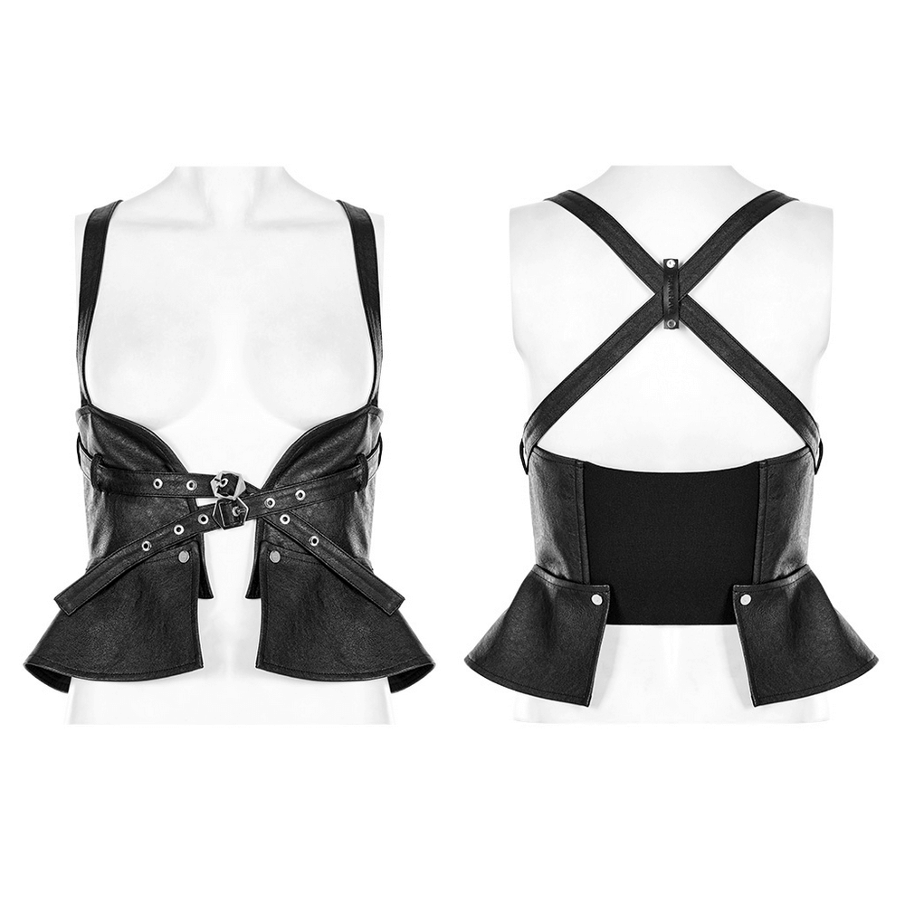 Bold Punk PU Leather Corset with Hexagonal Buckles.