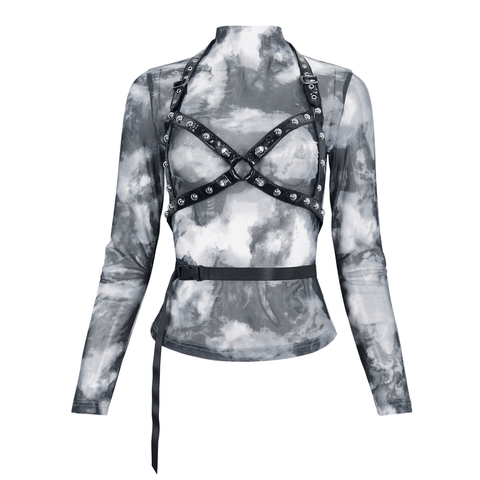 Modern Tie-Dye Long Sleeves Top with Bold Harness.