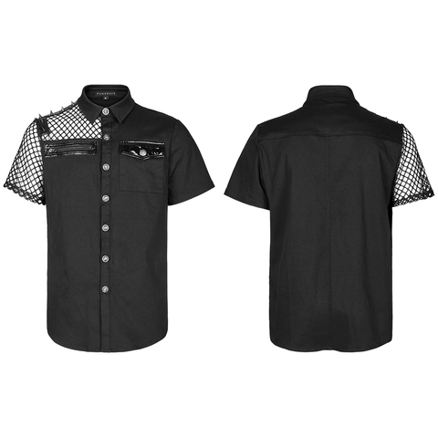 Punk Asymmetric Stitching Shirt with Fishnet Detail.