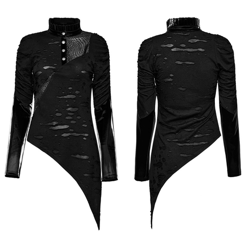 Fashionable Goth Top with Mesh Panels and Gathering Sleeves.