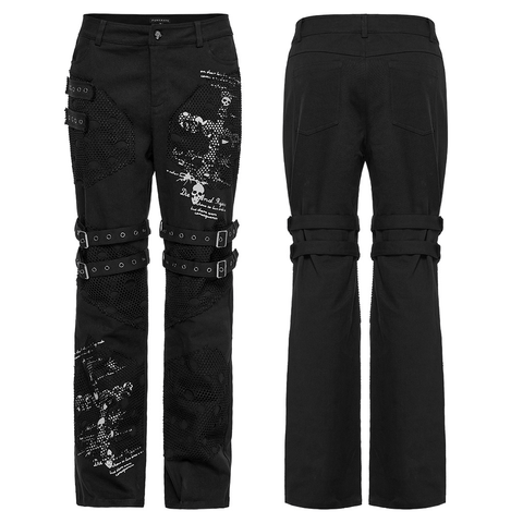 Punk Printed Trousers: Edgy Gothic Mesh-Panel Pants.
