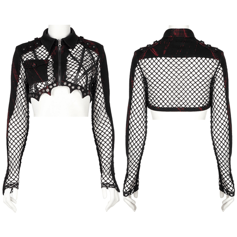 Fishnet Punk Military Top with Leather Detailing.